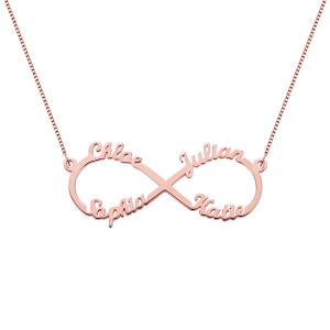 2018 X'mas Personalized Infinity Necklace 4 Names Rose Gold Plated