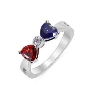 Custom Heart Birthstone Bow Ring Sterling Silver