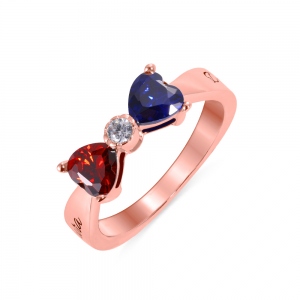 Custom Heart Birthstone Bow Ring In Rose Gold
