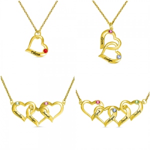 Personalized Intertwined Hearts Necklace with Birthstone in Gold