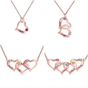 Adapted Intertwined Hearts Necklace with Birthstone in Silver, Great Birthday/Anniversary/Mother's Day Gifts