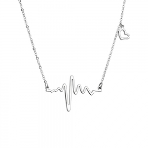 16k +2k Heart Beat Necklace in Sterling Silver 