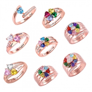 Personalized Heart Birthstone Ring With Engraving In Rose Gold