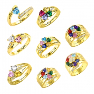Personalized Heart Birthstone Ring With Engraving In Gold