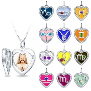 Zodiac Sign Heart Photo Necklace
