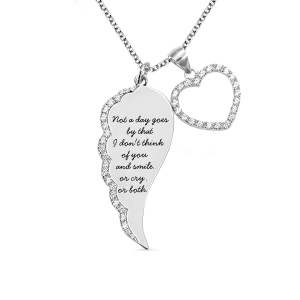 Customized Angel Wing Heart Necklace in Silver
