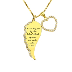 Personalized Angel Wing Heart Necklace Gold