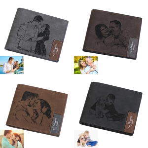 Men's Engraved Photo Leather Wallet