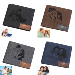 Men's Engraved Photo Leather Wallet