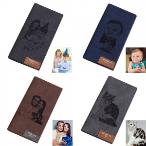 Men's Engraved Photo Leather Long Wallet