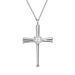 Engraved Single Double-Side Baseball Bat Cross Necklace