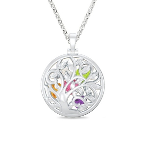 Necklace for Grandma Round Cage Family Tree Birthstone Necklace Platinum Plated
