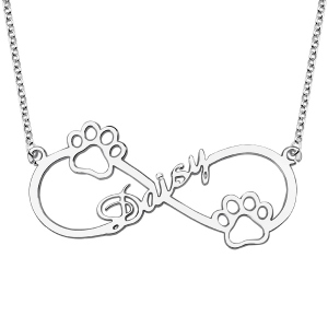 Cute Infinity Necklace With Dog Paw Sterling Silver