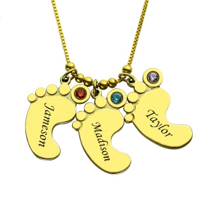 Mother Pendant Baby Feet Necklace 18k Gold Plated