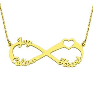 Heart Infinity Necklace 3 Names 18K Gold Plated