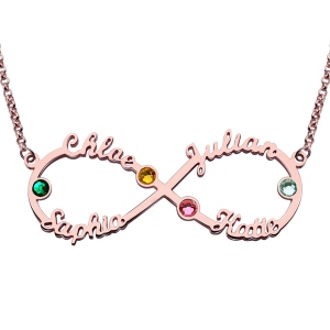 Personalized Infinity Four Name Necklace With Birthstones Rose Gold
