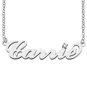 Sterling Silver Carrie Name Necklace With Birthstone, Gift for Women Wife Mom Girlfriend Daughter Friend
