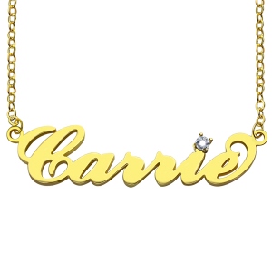 Carrie Nameplate Necklace with Birthstone 18K Gold Plated