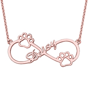 Cute Infinity Necklace With Dog Paw In Rose Gold