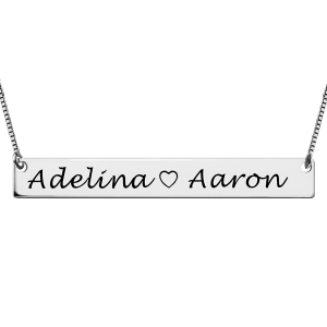 Couple Bar Necklace Engraved Name Sterling Silver
