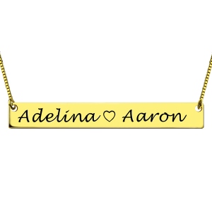 Gold Bar Necklace Engraved Double Name