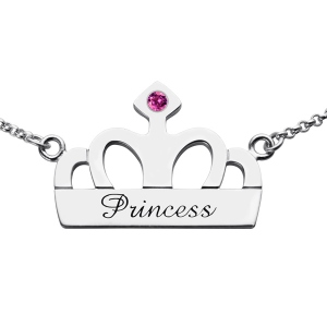 Crown Charm Neckalce with Birthstone & Name Sterling Silver