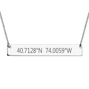 Engraved Coordinates Bar Necklace Sterling Silver