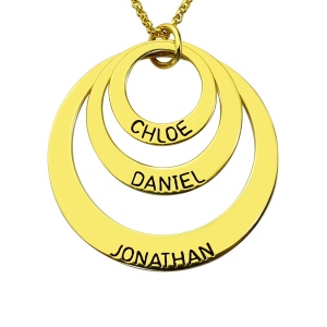 Engraved Three Disc Necklace for Mothers 18K Gold Plated