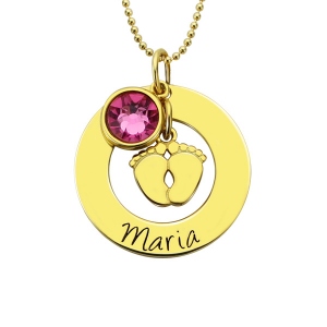 Personalized Baby Feet&Birthstone Necklace for New Mom In Gold