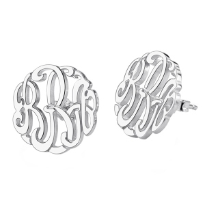 Personalized Silver Hand-painted Monogram Stud Earring