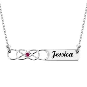 Double Infinity Bar Necklace with Birthstone Sterling Silver
