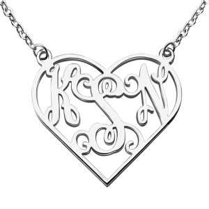 Heart Monogram Necklace Sterling Silver