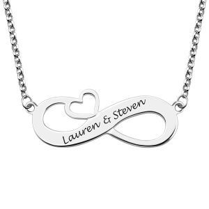 Engraved Infinity Heart necklace Sterling Silver