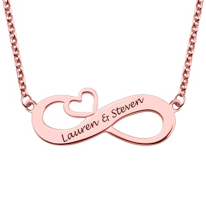 Engraved Names Infinity Heart Necklace In Rose Gold