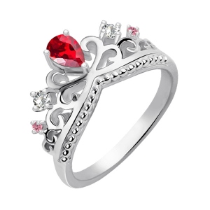 Romantic Birtshtones Princess Crown Ring Silver